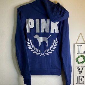 VICTORIA SECRET PINK BLING FULL ZIP FLEECE HOODIE